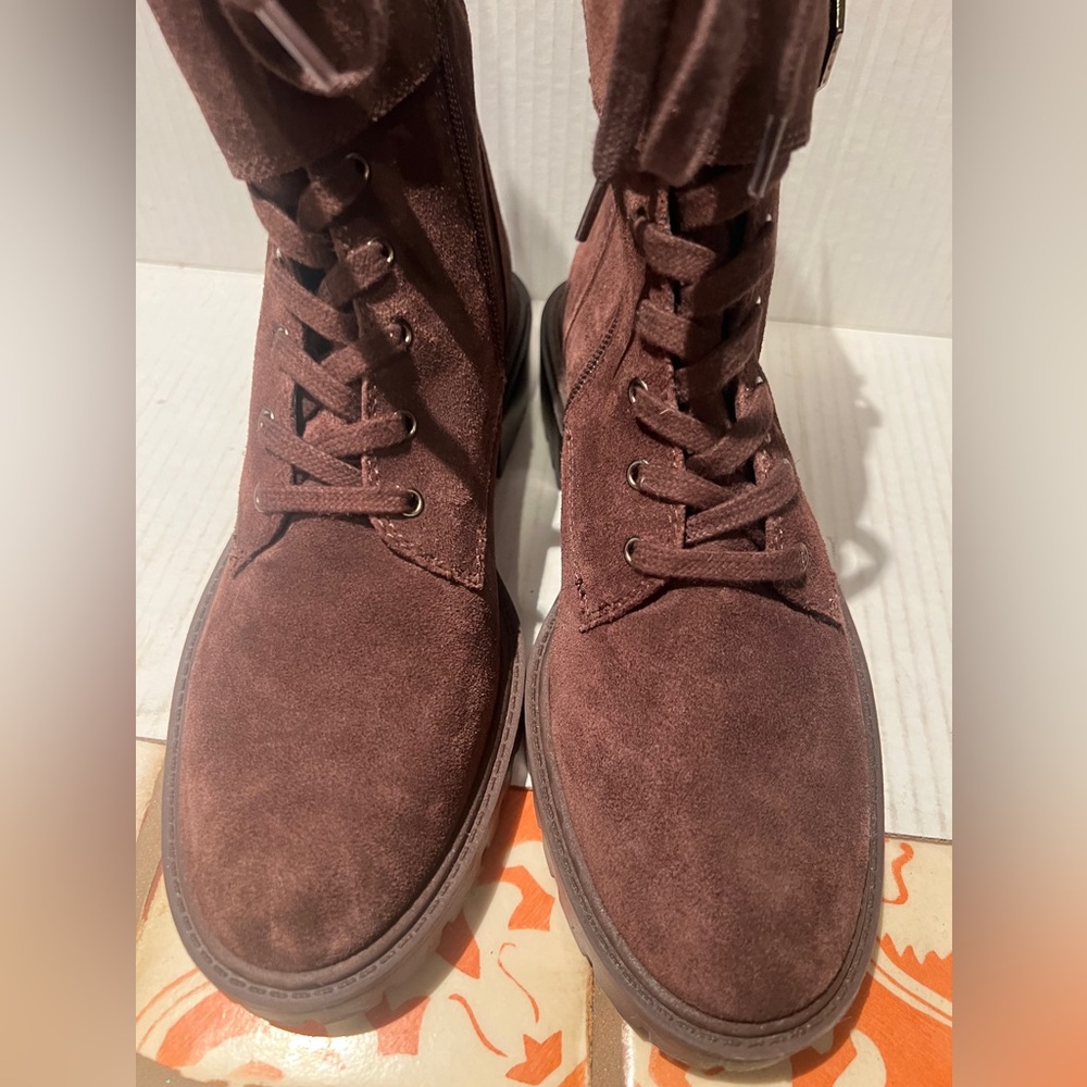 VINCE CAMUTO Fawdry Chocolate Brown Suede Lace Up Combat Motto Boot Size 7M NEW - Picture 13 of 14